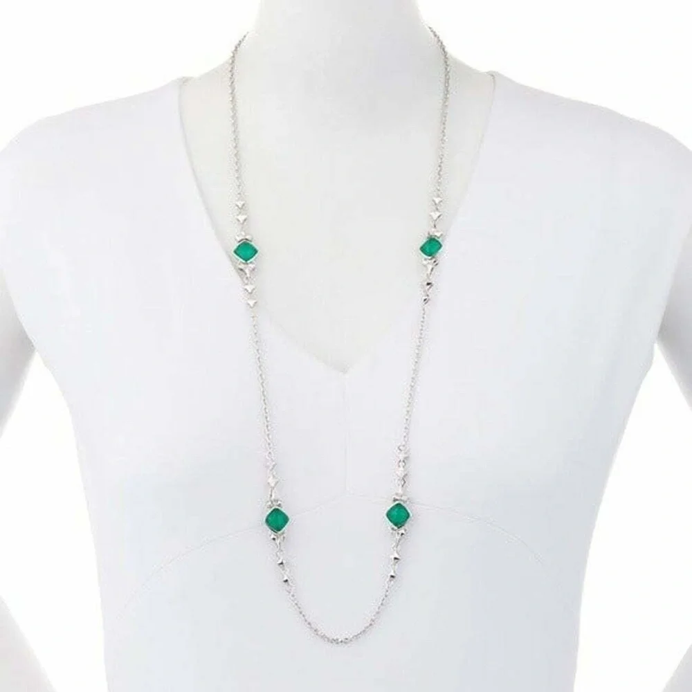 Stephen Webster Sterling Silver Chrysoprase Station Necklace - Picture 7 of 7